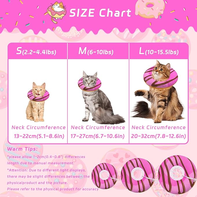 Cat Cone Collar Soft, Adjustable Cat Recovery Collars Kitten Cones to Stop Licking, Cute Donut E Collar After Surgery, Anti-Lick Wound Healing Elizabethan Collar for Kittens (Pink, Small)