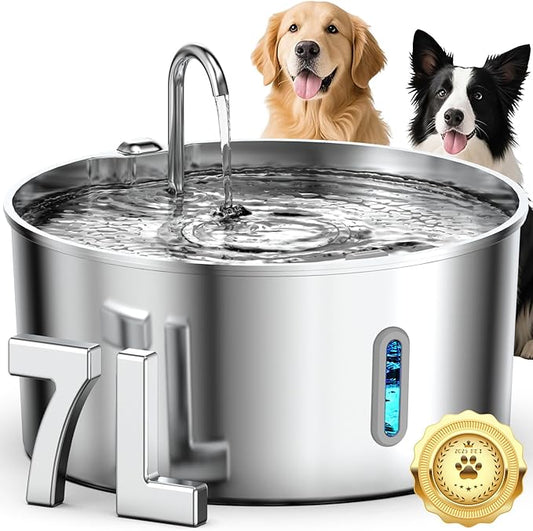 Dog Water Fountain Stainless Steel, 7L/236oz Dog Water Bowl Dispenser for Large Dogs, Automatic Cat Water Fountain