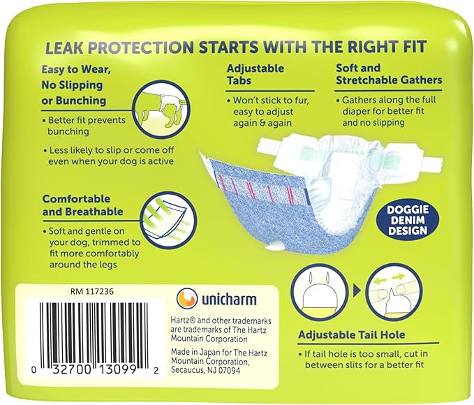 New! Hartz® Comfitables® Disposable Dog Diapers, Size XXS 12 Count, Comfortable & Secure Fit, Easy to Put On, Super Absorbent Male and Female Diaper