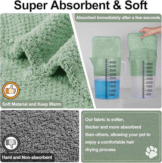 Medium to Large Size Dog Bathrobe, Quick Drying Super Absorbent Used for After Bathing, Warm Dog Towels, Adjustable Hoodies and Belts for Pet Dogs Bath Clothes Products(Green Jacquard, 5XL)
