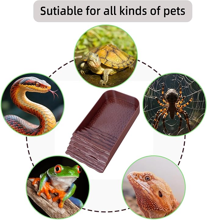 3 PCS Reptile Water Dish with Climbing Ramp, Leaf Reptile Water Bowl, Amphibians Habitat Brown Tortoise Water Dish for Turtle, Gecko, Snake, Bearded Dragon, Lizard