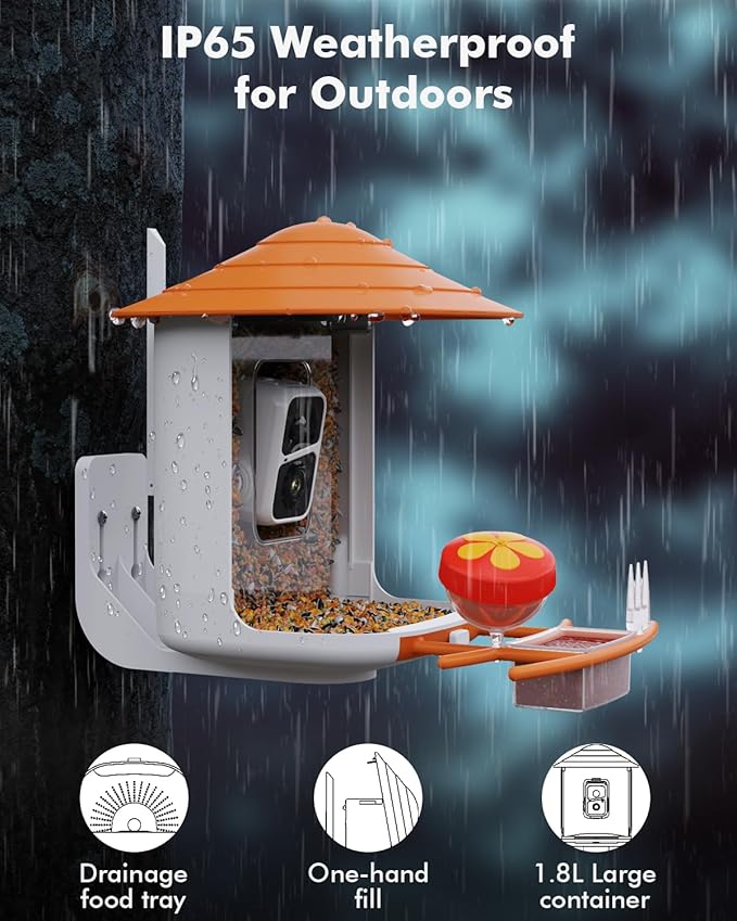 Dzees Smart Bird Feeder with Camera Solar Powered, Bird Watching, AI Identify Species, Auto Capture Videos, 2K HD Video, Ideal Gift for Family, Mother, Friends