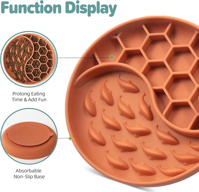 Slow Feeder Dog Bowls, Silicone Pet Food Bowls with Suction Cups, Non-Slip Dog Feeding Slow Down Pet Eating Speed for Fast Eaters, Anxiety Relief & Fun Added (Orange)