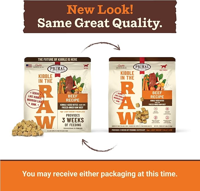 Primal Kibble in The Raw, Freeze Dried Dog Food, Beef, Scoop & Serve, Made with Raw Protein, Whole Ingredient Nutrition, Crafted in The USA, Dry Dog Food 5.4 lb Bag