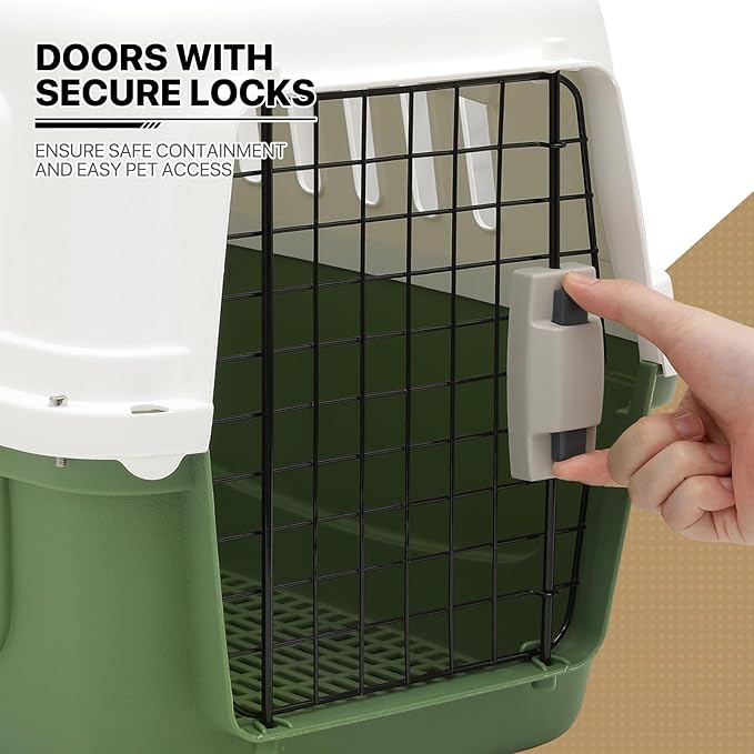 MoNiBloom 22-Inch Dog Crate Plastic 2-Door Top Loading Cat Carrier, Hard-Sided Dog Travel Carrier for Small Dogs and Cats, Ventilation and Security Lock Design for Pets up to 22 lbs (Green)