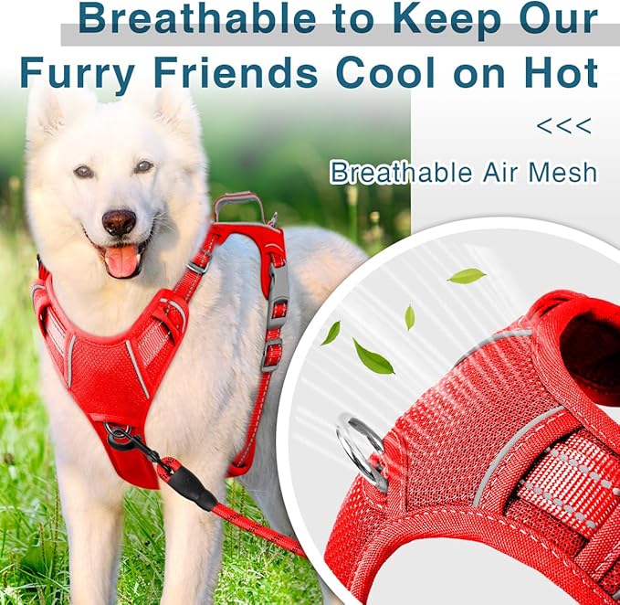 BARKBAY Dog Harness No Pull with ID Tag Pocket - Heavy Duty, Reflective, Easy Control for Large Dogs(Red,M)