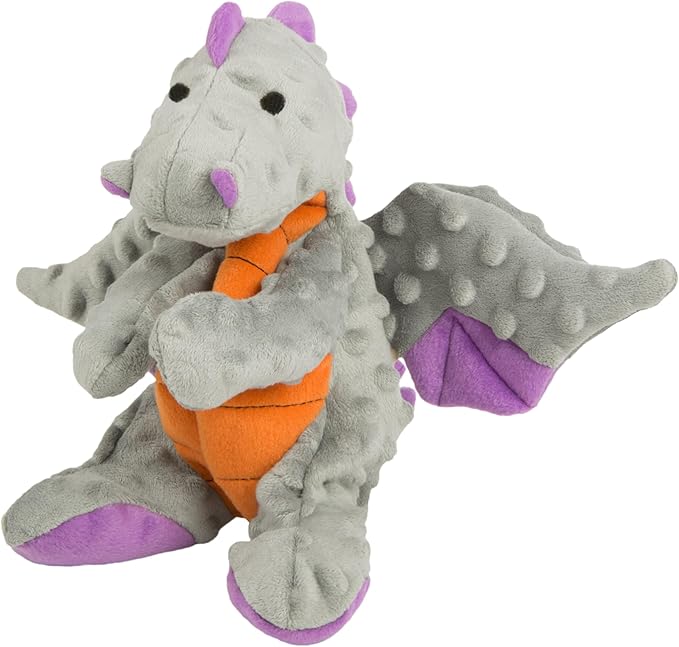 goDog Dragons Squeaky Plush Dog Toy with Chew Guard Technology, Durable Fabric & Squeaker for Active Play, Gray, Large