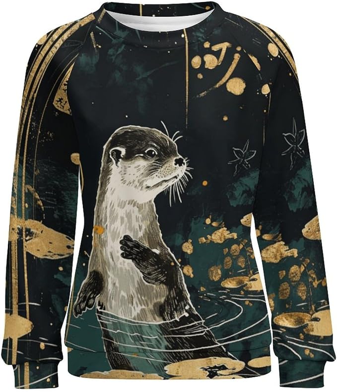 Womens Long Sleeve Tops Y2k Japanese Art Print Sweatshirts Fall Pullover for Women Crewneck Vintage Shirts Boho Tops