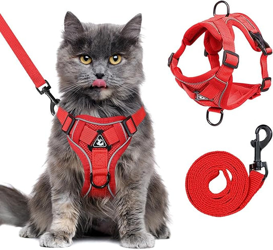 Large Cat Harness and Leash Set for Walking - Escape Proof Adjustable Vest, Reflective Breathable Mesh with 4 Buckles for Big Cats