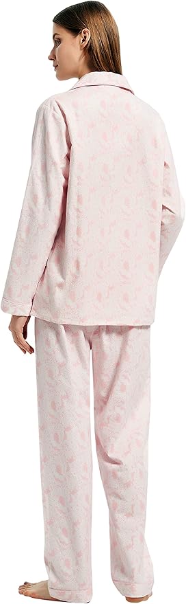 GLOBAL Flannel Pajamas for Women 2-Piece Comfy and Cozy Flannel Pj Set Cotton Loungwear