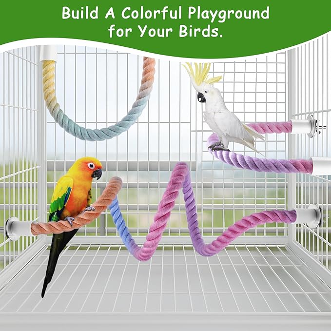 3 Pcs Bird Rope Perches Gradient Color, Bendable Parrot Bird Perch Rope Stand for Cage, Stand Climbing Stand Toy for Cockatiels, Lovebirds, Budgies, Parakeets (2 Short + 1 Long)