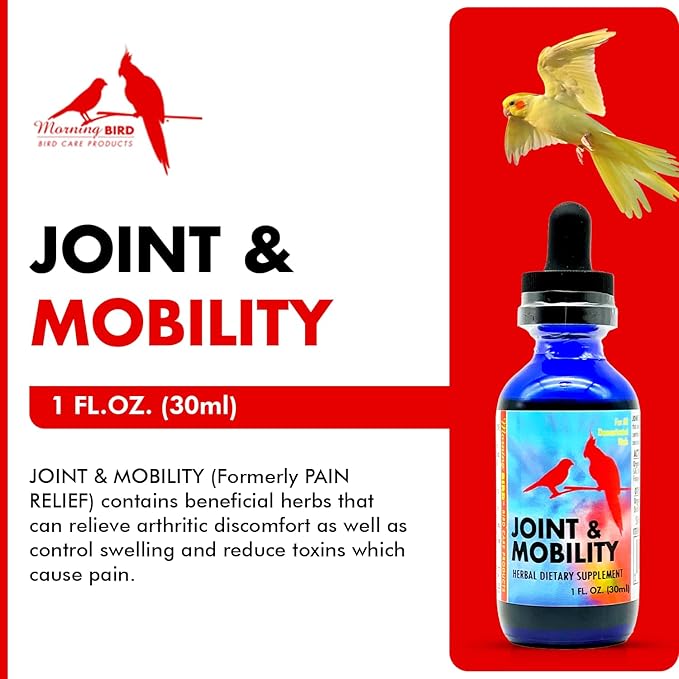 Morning Bird Joint & Mobility 1 fl oz – Muscle Pain Relief Supplement for Joint Health, Stop Pain & Arthritis Supplements – Herbal Liquid Formula for Aging, Injured, or Stressed for All Bird Types