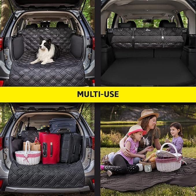 Meadowlark SUV Cargo Liner Dog Seat Covers + Seat Belt, Double Stitched & Extra Padded, Water Repellant, Anti Shock, Non-Slip, Cover Trunk Mat, Dog Accessories, Pet Car Seat Protector for Fur & Mud