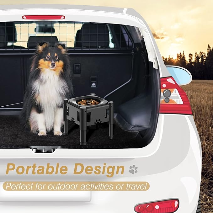 Lewondr Elevated Slow Feeder Dog Bowls, Raised Dog Food Bowls with 3 Heights (6.1", 7.7", 9.3") Adjustable Slow Feeder Bowl Non-Slip Bowl Stand for Medium Large Breed, Dishwasher Safe