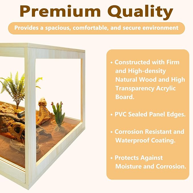 Prolee 34 Gallon Reptile Terrarium Tank 32 Inch Lizard Tank Bearded Dragon Tank with Metal Mesh Roof Door, Snake Tank with Lock Design, 32" Length