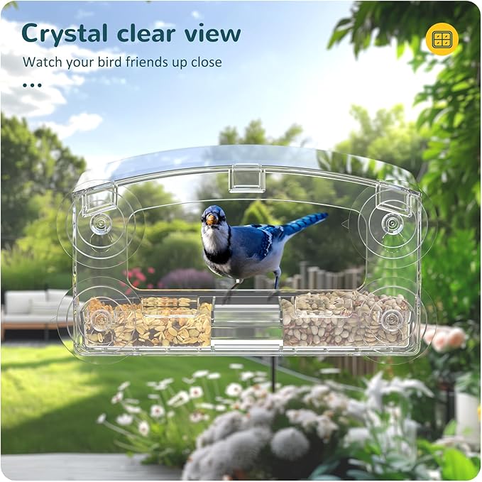 MrCrafts Window Bird Feeder with Strong Suction Cups, Clear Window Bird feeders for Viewing, Bird Feeders for Outdoors Outside,Multiple Bird Types