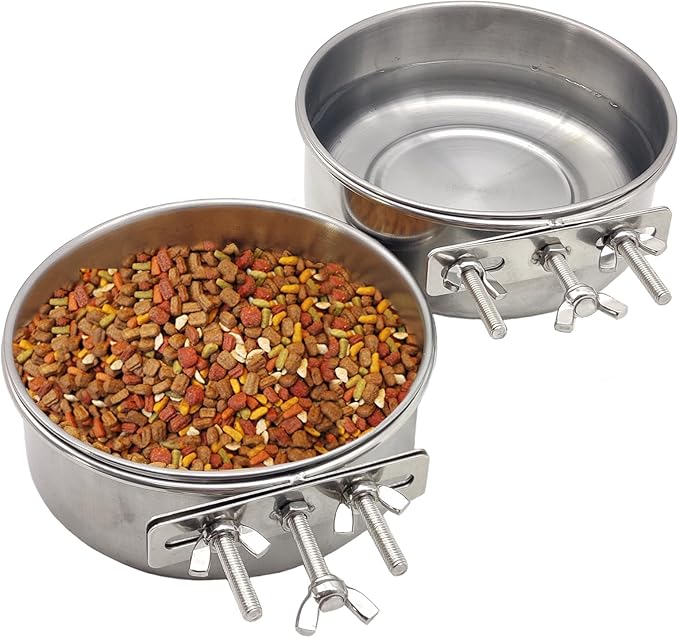 PINVNBY 2pcs Stainless Steel Bird Bowl Water Bowl Stainless Steel Bird Feeding Dish Cups for Parrot Parakeet African Greys Conure Cockatiels Lovebird (Diameter: 4.72 inches M)