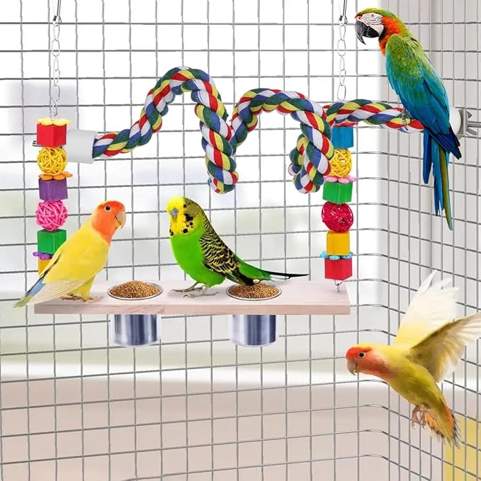 Colorful Bird Rope Perch Stand, Birdcage Swing Spiral Toys, Bird Bungee Rope Perches Toys Cage Accessories for Cockatiels Parrot Birds (60CM/23.6inch)