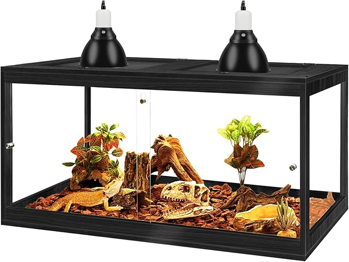 Prolee Tempered Glass Beard Dragon Tank 37 Gallons,Reptile Encloure and Snake Tank with Metal Mesh Roof Door,Locking Design Reptile Tank for Lizard,Gecko,Chameleon (32"X16"X16",Black)