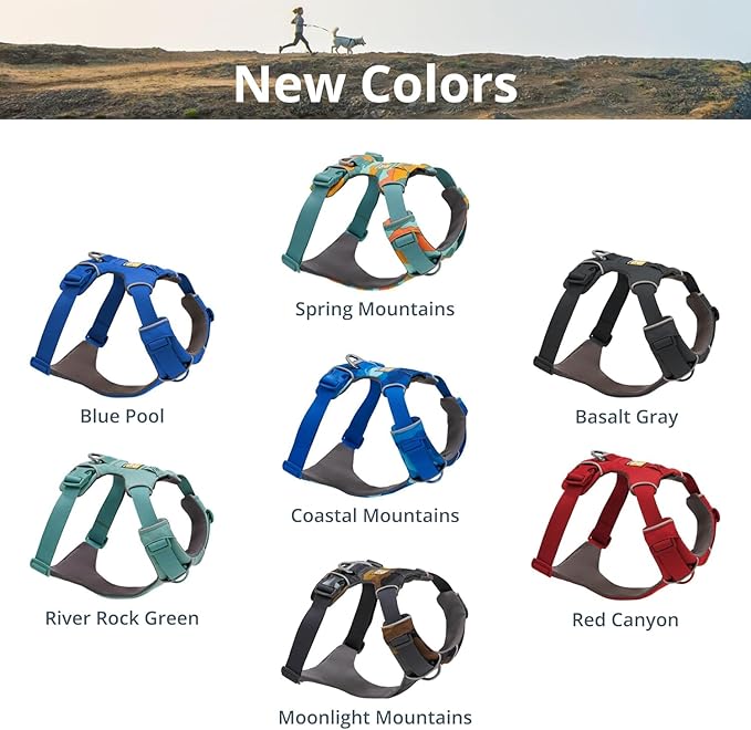 Ruffwear, Front Range Dog Harness, Reflective Soft Padded Everyday Harness with Dual Leash Clips, Adjustable and Lightweight Fit for Training or Walking for All Dogs, Spring Mountains, X-Small