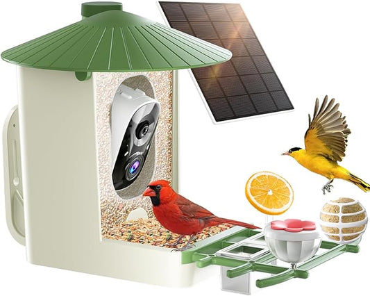 SOLIOM Smart Bird Feeder with Camera with Solar Panel - 2K HD Live View, AI Bird Identifier, Birds Arrival Alerts, DIY Birdseed Add-on, 2.4G WiFi- Wireless Outdoor Gift for Birdlovers