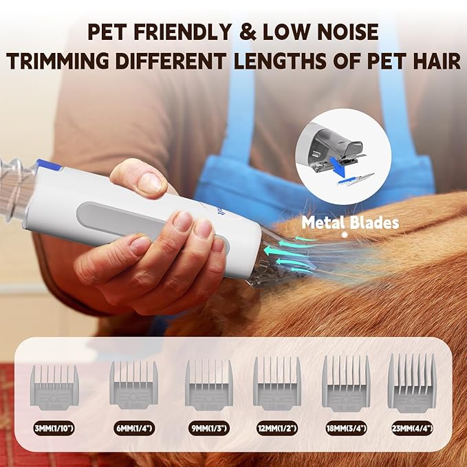 Dog Grooming Vacuum & Kit, 15 Pet Grooming Tools, Max 11 Kpa, 2 L Capacity, Pet Groomer for Dogs/Cats/Home