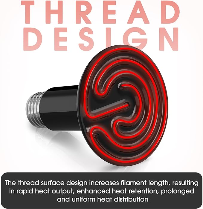 Ceramic Heat Emitter for Reptiles, 75W Heat Lamp Bulb, Ceramic Reptile Heat Bulb Black, No Light Emitting Heat Lamp for Amphibian Pet, Heat Bulb for Bearded Dragon Turtle Snake Lizard, 2 Pack