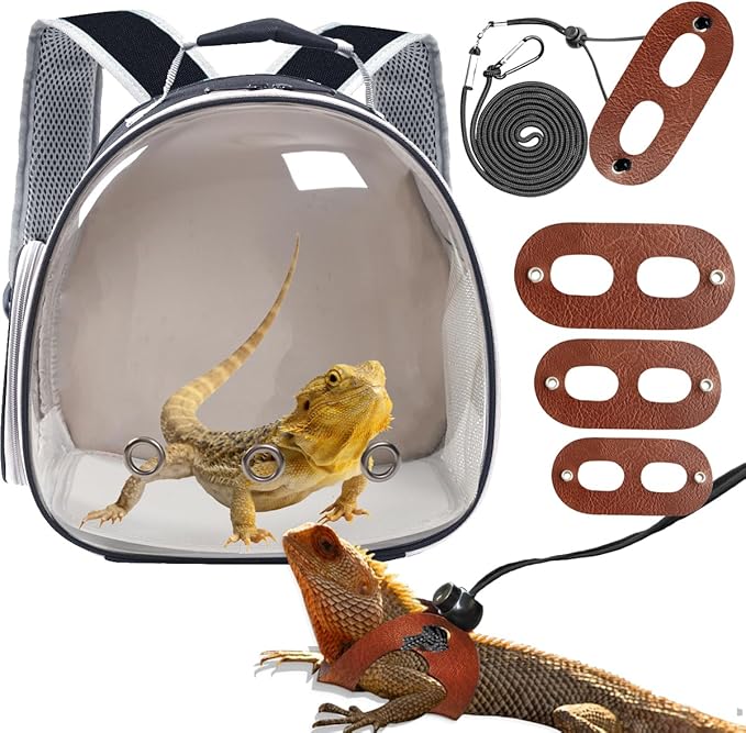 Bearded Dragon Travel Backpack with Harness and Leash Set,Lizard Backpack Travel Carrier,Space Capsule Clear Bubble Window Astronaut Reptile Carrier Backpack for Kids, Airline Approved