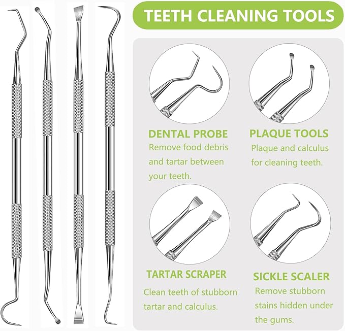 Dental Tools Pet Dog Teeth Cleaner Tool Kit, Stainless Steel Plaque Remover Dental Picks Tooth Tartar Scraper, Pets Oral Care Hygiene Set for Cats and Dogs Use with Case
