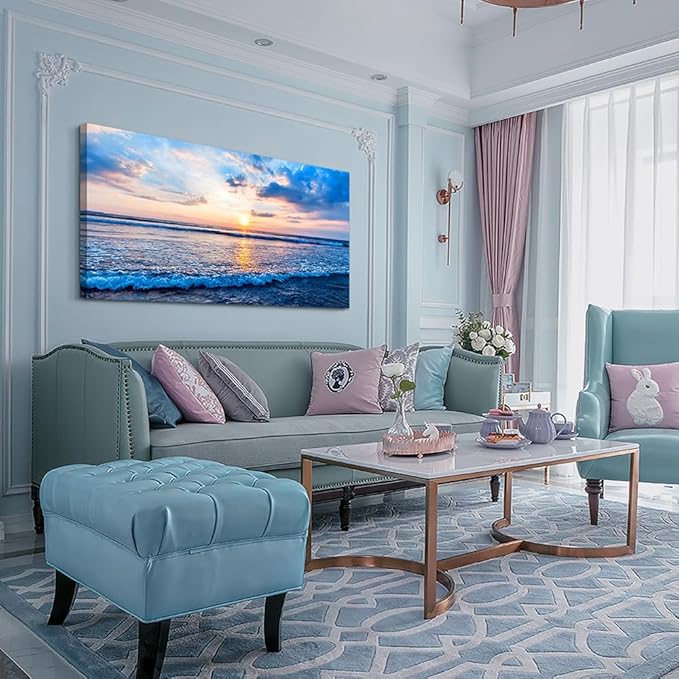 Lapremoly Canvas Wall Art For Living Room Large Wall Decor For Office Bedroom Wall Decorations Blue Ocean Wall Painting Blue Sea Waves Landscape Poster Canvas Print Artwork Ready To Hang Home Decor