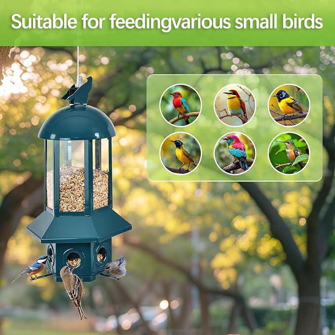 Professional Squirrel Proof Bird Feeders Large Capacity 5.06 lbs, Reliable and Rust Resistant Metal Bird Feeding Station for Prevents Squirrels from Stealing Food and Easy Refilling Blue
