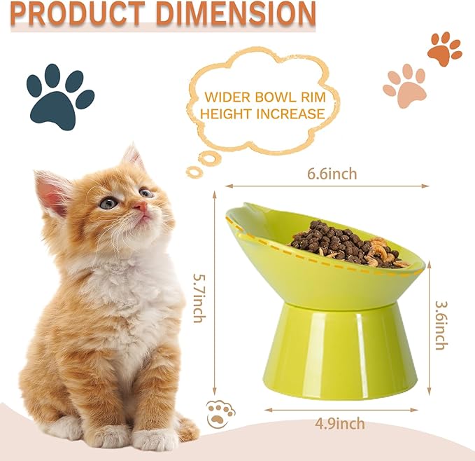 Detachable Elevated Cat Bowls, 15° Tilted Raised Cat Food Bowl Anti-Vomiting,Whisker Friendly, Adjustable Pet Dishes for Protecting Spine, cat Bowls for Indoor Cats Adult Kitten