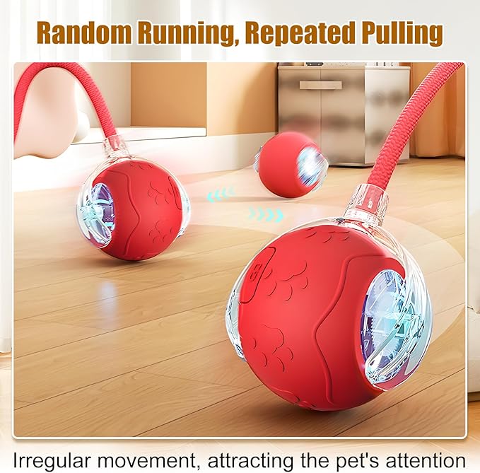 Interactive Cat Toy Balls,2025 New Interactive Rolling Cat Balls,Smart Automatic Rolling Pet Ball,Automatic Obstacle Avoidance Cat Toy with Rope for Cat & Dog (Gray)
