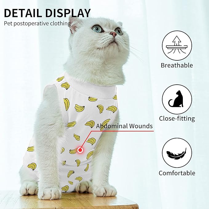 Cat Professional Surgical Recovery Suit,E-Collar Alternative for Cats Dogs,After Surgery Wear, Pajama Suit,Home Indoor Pets Clothing Banana M