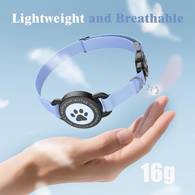 Airtag Cat Collar, Stretchy Kitten Collar with Apple Air Tag Holder, Lightweight and Comfortable, Ultra Elastic GPS Cat Collars for Cats Kittens and Puppies, 8-12.5 Inch, Blue