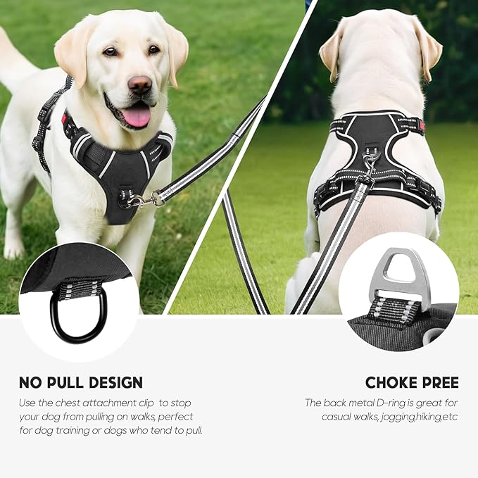 Timos No Pull Dog Harness, Release at Neck Reflective 3 Snap Buckles Adjustable No Choke Pet Vest with Front & Back 2 Leash Clips, Soft Padded Control Training Handle for Small Medium Large Dogs