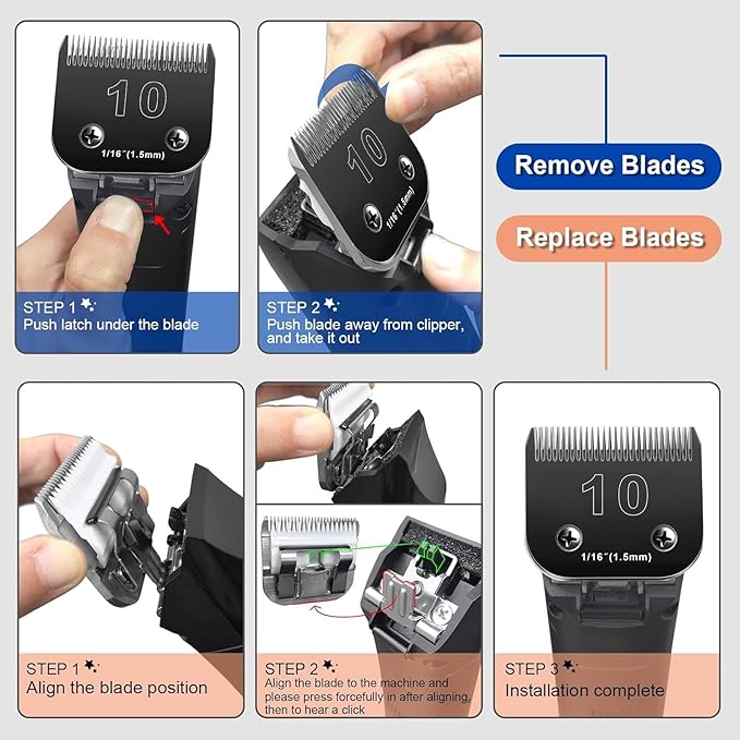 10 Blades Dog Grooming Blades Compatible with Andis/Oster A5/Wahl KM-10 Series Dog Clippers,Detachable Clipper Replacement Blade,Black (6PCS Black-#10+30+3FC+4FC+5FC+7FC)