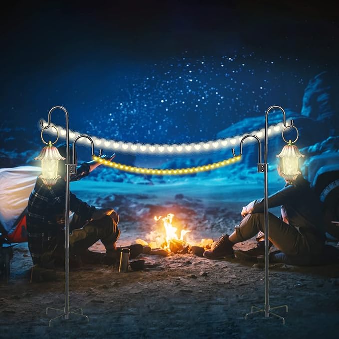 Shephard Hooks Outdoor 76 Inches for Lanterns Double Hooks Heavy Duty Shepherd Stand Plant Hanger Yard Hooks for Solar Lights,Bird Feeder Wedding Adjustable Height&Hooks Powder Coated