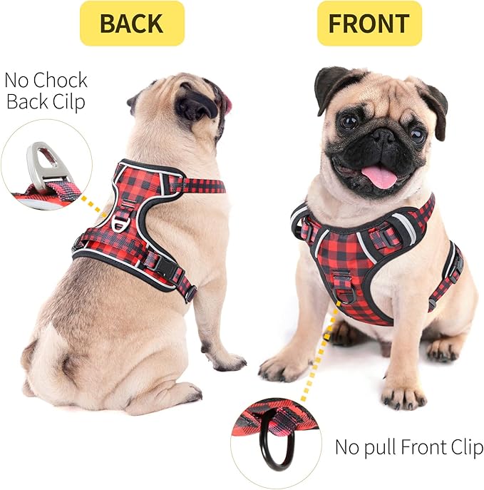 HEELE Dog Harness Dog Harness Small Dog No Pull Harness with Soft Handle Reflective Harness Adjustable, Checkered-Red, S