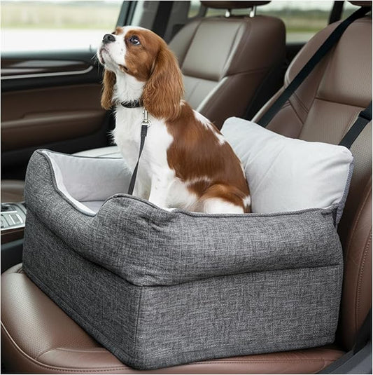 Avont Dog Booster Car Seat for Small/Medium Dogs Under 30 lbs, Detachable Washable Puppy Doggie Elevated Carseat Travel Bed for Car, Thick Cushion -Grey