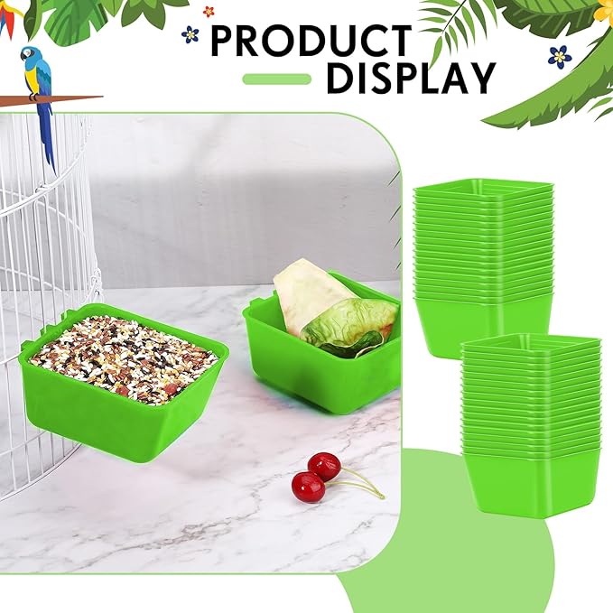 Maxdot 50 Pcs Cage Cups Chicken Feeder Cups 16 oz Hanging Bird Food Water Bowl Bunny Cage Feeding Dish for Pet Parrot Rooster Parakeet Gamefowl Poultry Pigeon(Green)