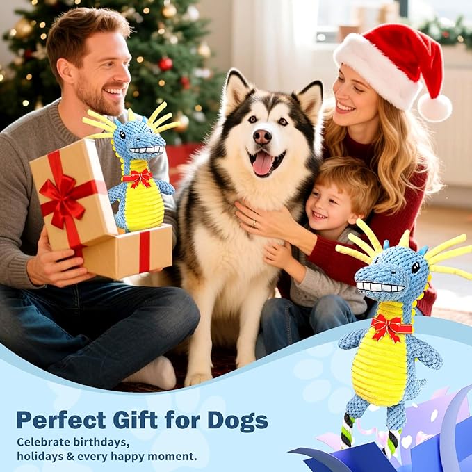 Squeaky Dog Toys for Large Dogs- Tough Squeaky Dog Toys to Keep Them Busy- Durable Plush Stuffed Chew Toy for Boredom, Tug of-War, for Small Medium Large Dogs (Blue)