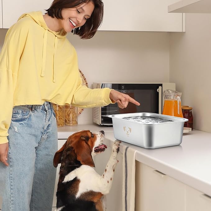 Honeydak 2 Sets Metal Elevated Dog Bowl with Stand Raised Stainless Steel Water Bowl Anti-Slip High Capacity Water Food Stand for Small Medium Large Breed Dog Indoor Outdoor(1.25 Gallons)