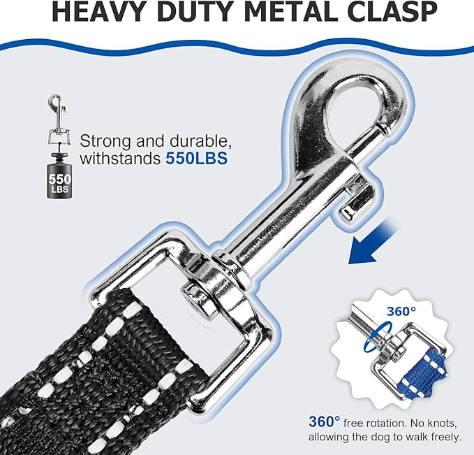 Reflective Dog Leash–10FT/16FT/30FT/50FT/100FT Durable Nylon Training Leash with Heavy-Duty Metal Clasp, High Visibility for Night Walking, Perfect for Small, Large Dogs (Black, 100FT)