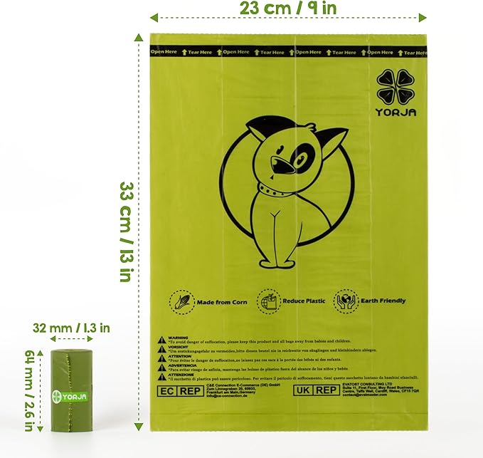 YORJA Dog Poop Bags Rolls with Dispenser & Holder, 510 Pet Waste Bags, 100% Leak Proof Extra Thick and Strong Corn Starch Blend