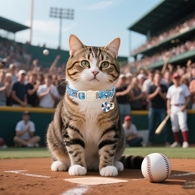 ARING PET 2 Pack Cat Collar-Cute Kitty Collars with Bell & Pendant, Adjustable Dinosaur&Baseball Kitten Collars with Safety Buckle for Girl and Boy Pets