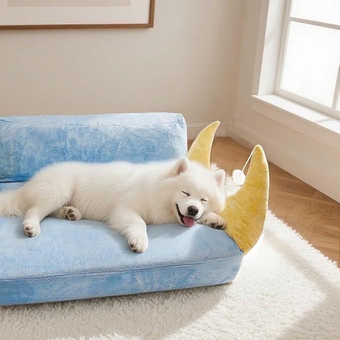 Cat Couch with Soft Pillow, Supportive Dog Couch, Cat Sofa with Removable Cover，Cute Moon Shaped, 24 Inch