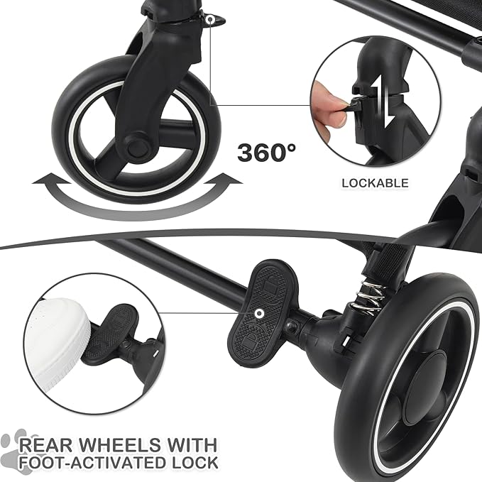 MoNiBloom Pet Stroller for Small/Medium Dogs w/Detachable Carrier & Lightweight Aluminum Frame, Folding Jogging Travel Stroller, Mint Green