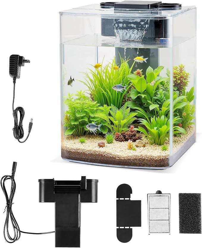VEVOR Fish Tank Aquarium, 2 Gallon Arch Ultra-Clear GPPS Starter Smart Tank Adjustable 3 Color Lighting, Self Cleaning System Fishbowl for Freshwater & Saltwater Fish Home, Office, or Pet Use
