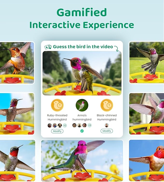 HIXX Smart Hummingbird Feeder with Camera Solar Powered, with Ant Moat & Bee Proof AI Bird Recognition, Easy Clean & Refill, with Coolfly Birdwatching APP, Ideal Gifts for Hummingbird Lover (Pink)